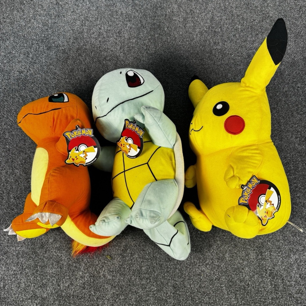 Pokemon Plush Lot of 3 Pikachu Charmander Squirtle Stuffed Animal Toy NWT 14"